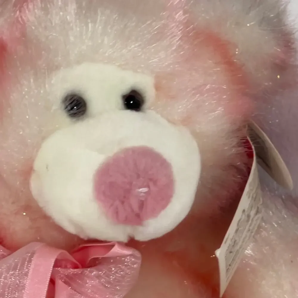 Russ Berrie Taffie Bear Pink & Cream Sparkly Fur Plush Toy Machine Washable 9